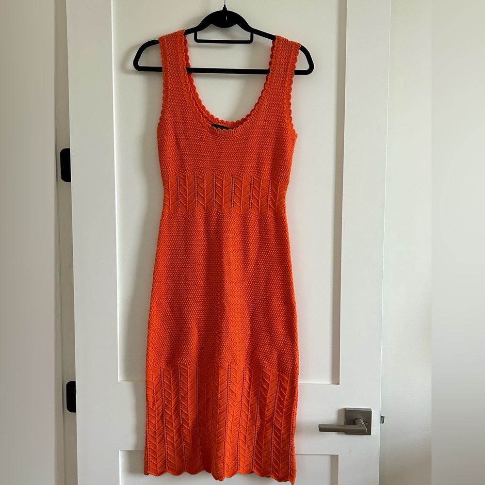 French Connection Orange Crochet Soft Cotton Sleeveless Dress Small EUC